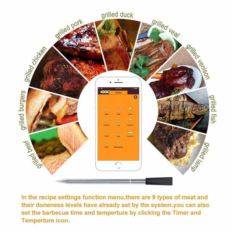 Беспроводной термометр для приготовления мяса, кухонный прибор для измерения температуры для барбекю, стейка, совместимый с Bluetooth, аксессуа...