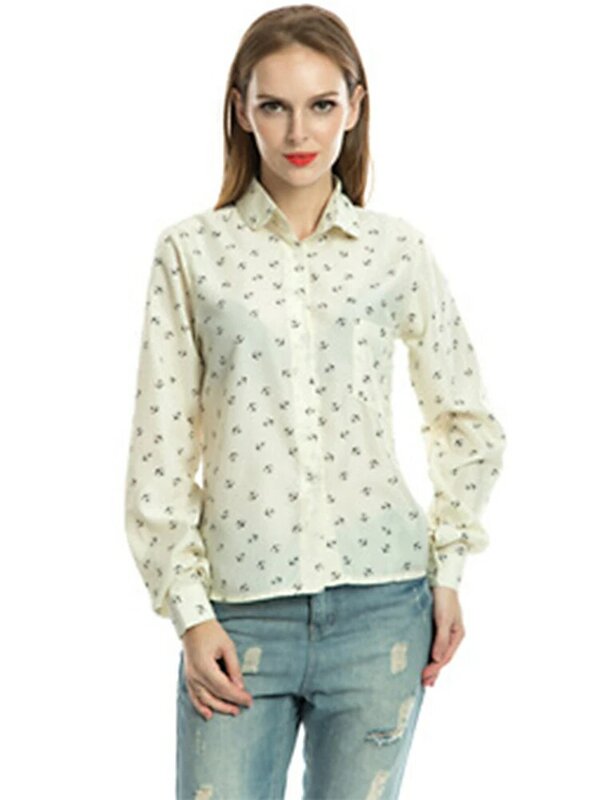 블라우스 여성 탑 캐주얼 패션 셔츠 옷깃 긴 소매 립 프린트 격자 무늬 보터밍 셔츠 쉬폰 슈미즈 팜므