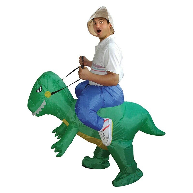 Fantasia de passeio inflável de 2 tamanhos, fantasia de dinossauro t-rex para adultos e crianças, traje de halloween com tema de dragão