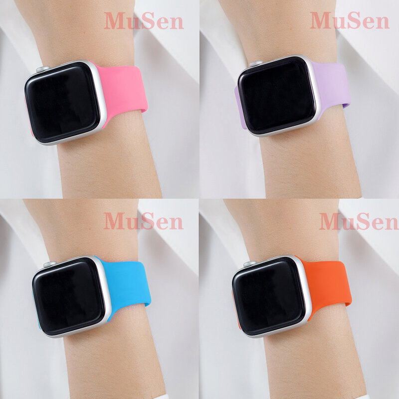 Silicone Strap For Apple Watch band 6 44mm 42mm 40mm 38mm Smart rubber watchband bracelet iWatch band for Series 7 6 SE 5 4 3 se