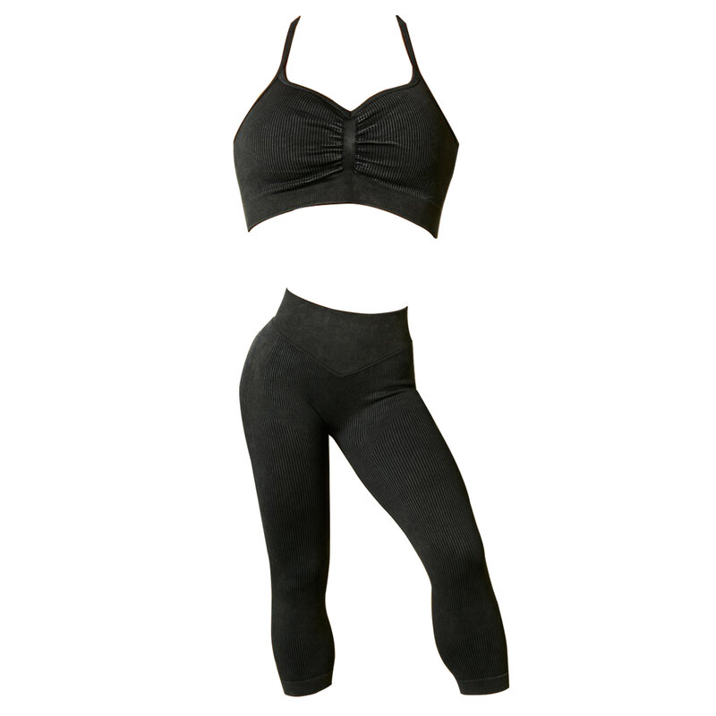 Conjunto de yoga feminino sem costura ternos de corrida roupas femininas areia-lavado elástico camisola sutiã esportes calças hip cintura alta leggings