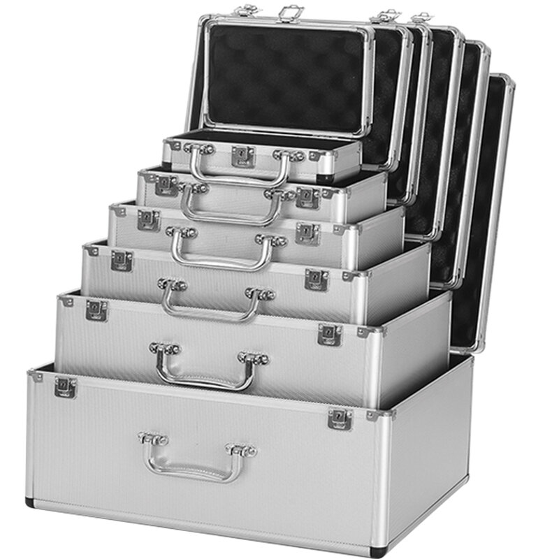 Caja de Herramientas de aluminio portátil, equipo de seguridad, estuche de almacenamiento, Maleta resistente a impactos con esponja