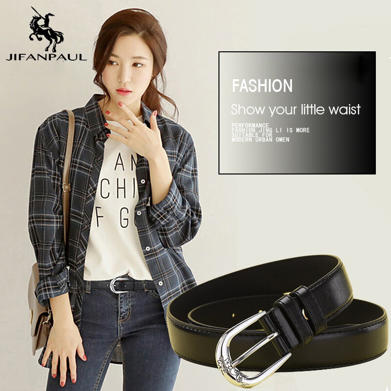 Jifanpaul cinto de couro genuíno feminino, frete grátis, alta qualidade, liga, pino, fivela, cinto, tendência selvagem, jeans