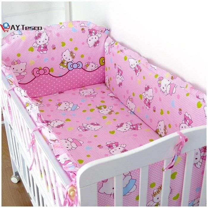 Ay tesco 6 pçs jogo de cama do bebê dos desenhos animados berço do bebê kit berço berço conjunto de cama cunas, incluem (pára-choques + folha + capa de travesseiro)