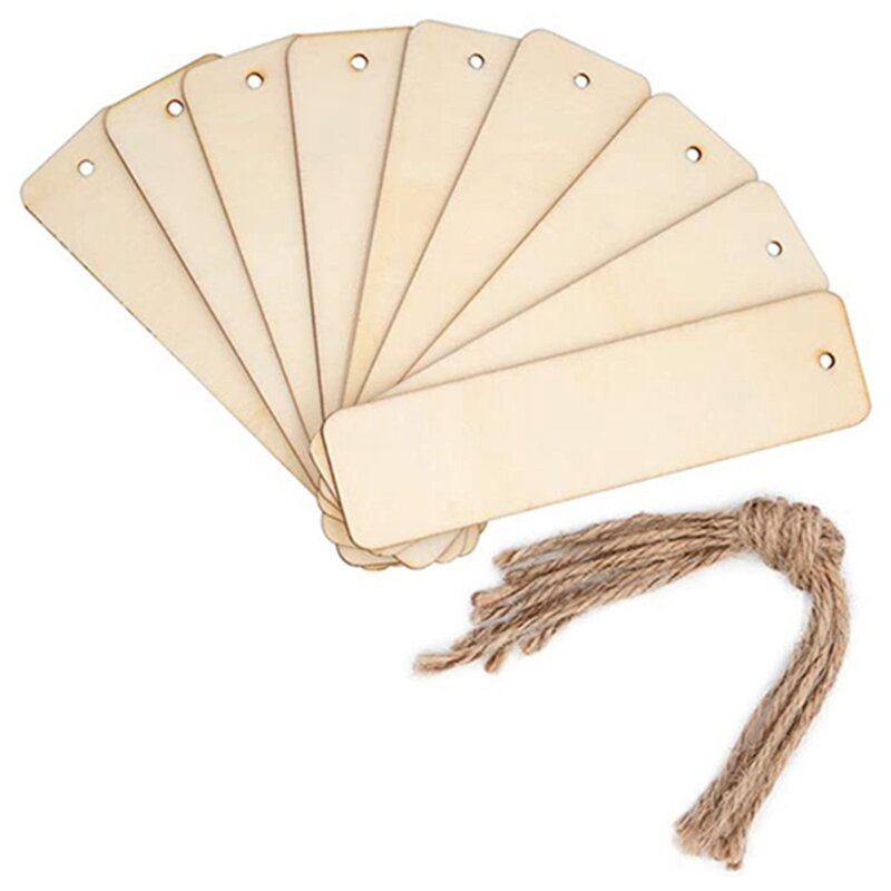 Diy artesanato de madeira bookmark retângulo forma em branco bookmark ornamentos com furos e cordas para a festa de aniversário da páscoa decoração x3ue