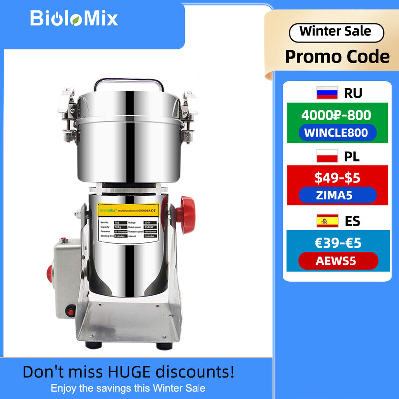 BioloMix-molinillo de alimentos secos, máquina trituradora de harina en polvo, granos, especias, cereales, café, 800g, 700g