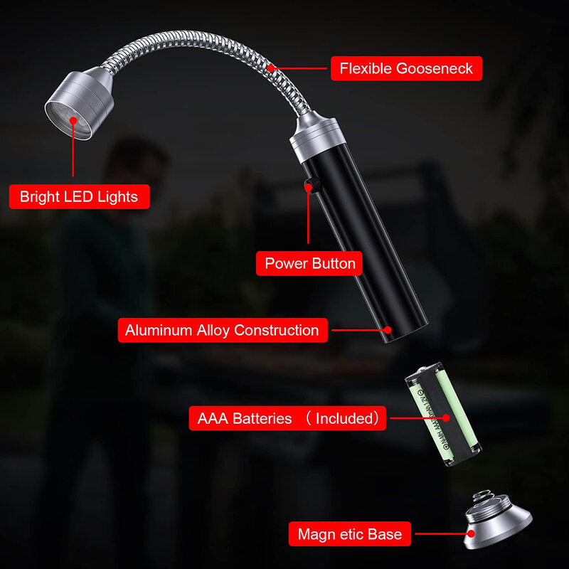 Магнитный светильник для гриля, уличный светильник для гриля, 360 градусов, гибкий, водостойкий и термостойкий, светодиодный светильник для барбекю, 1 комплект