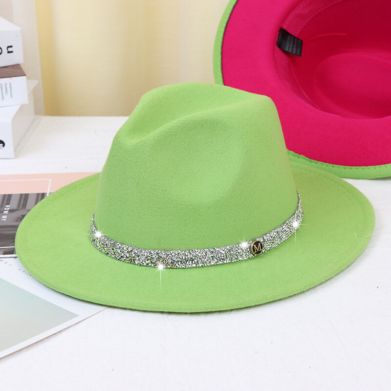 여성을위한 다이아몬드 밴드 페도라 재즈 모자 Unisex fedoras 여성과 남성을위한 패션 모자 churchas hat