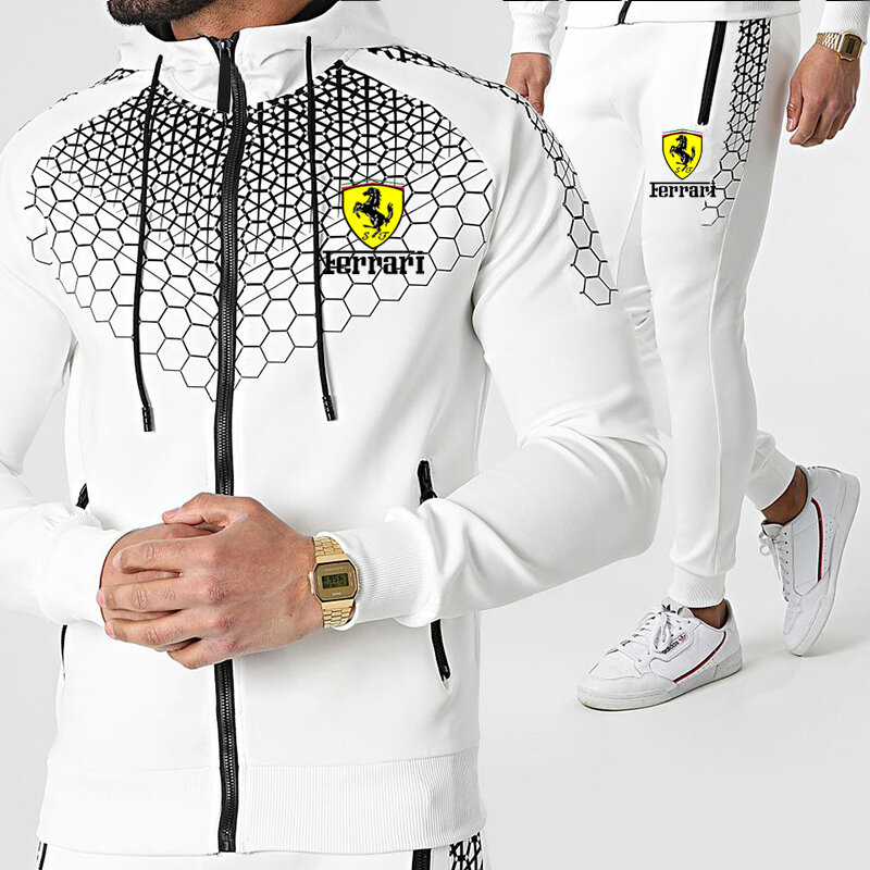 2021 inverno novo splicing jogging roupas esportivas com zíper com capuz + calças 2 peças conjunto de roupas esportivas masculinas terno