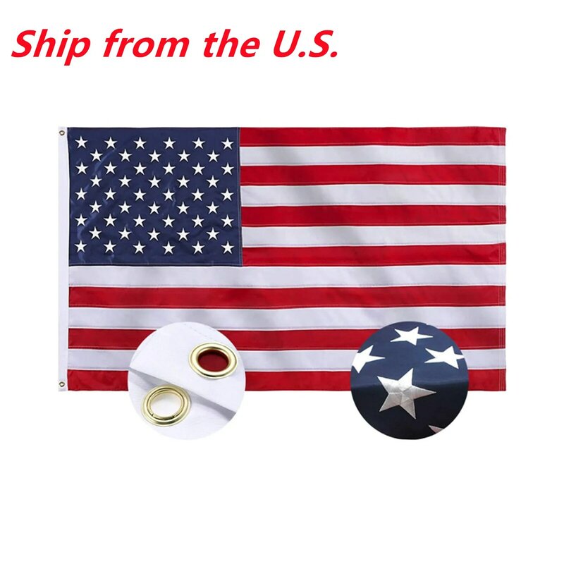 Bandera Americana de 3x5 pies, estrellas bordadas, rayas cosidas y ojales de latón, nailon de larga duración para exteriores