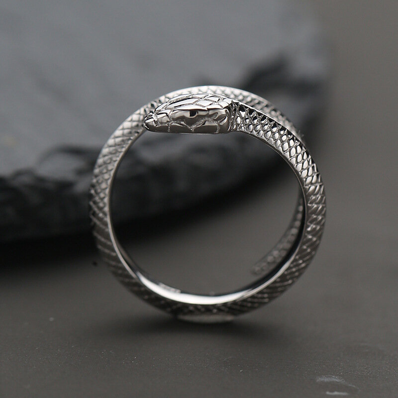 Hot Sale S925 Silver Ring Men's Trendy Simple Personality Single Ring Retro Domineering Snake Index Finger Ring Ring
