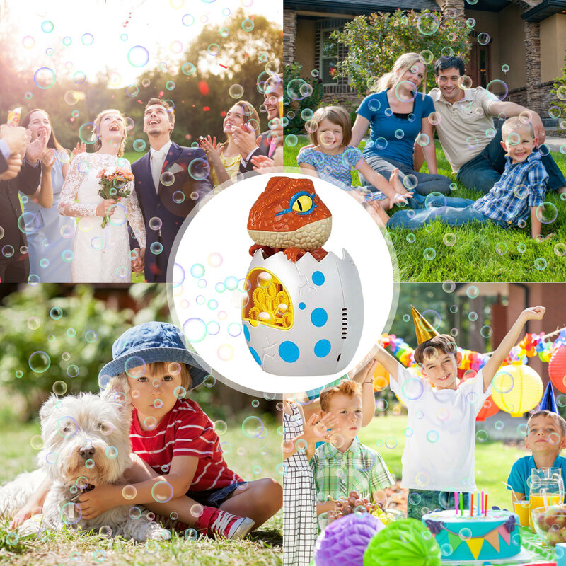 Máquina de burbujas automática para niños, al aire libre para hacer burbujas puzle eléctrico, bonito huevo de dinosaurio, no tóxico, novedad