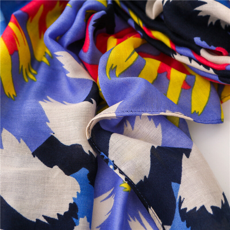 Яркий синий шарф с узором, женская теплая Модная шаль, пляжный шарф для путешествий, Женский Осенний шарф