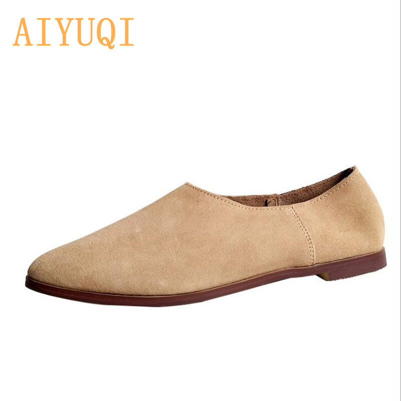 AIYUQI-bailarinas de piel auténtica para mujer, zapatos planos, mocasines de punta estrecha, talla grande 41 42 43