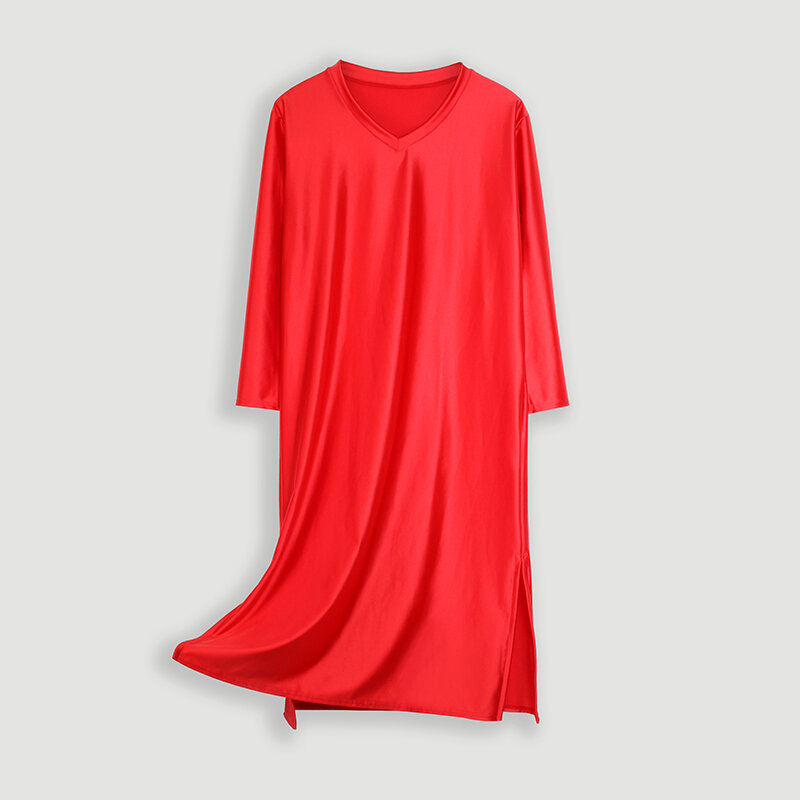 DROZENO-بيجاما من قطعة واحدة ، ملابس نوم طويلة ، رقبة على شكل v ، تنورة فضفاضة فوق الركبة بلون نقي