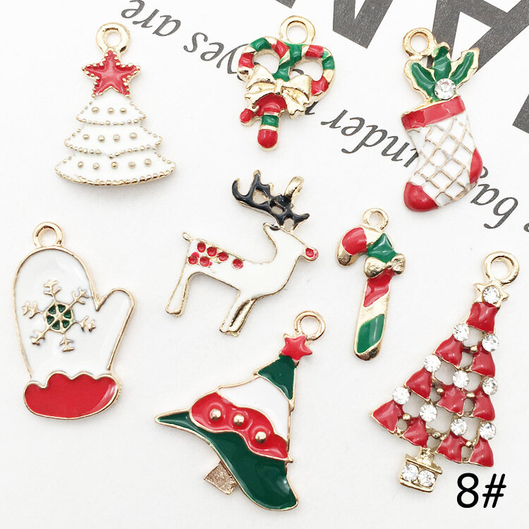 8pcs Mixed Christmas Pendant Enamel Charms Ornaments Beads For Bracelet Earrings Jewelry Making Xmas Tree Pendants New Year