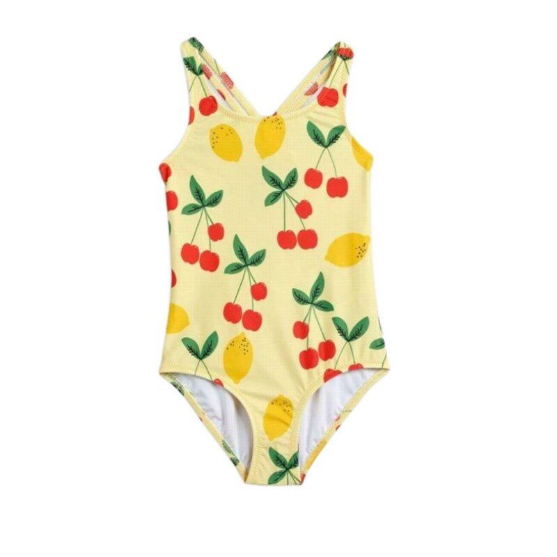 Bañador con estampado de hermosa cereza para niñas pequeñas, traje de baño a la moda, E10033