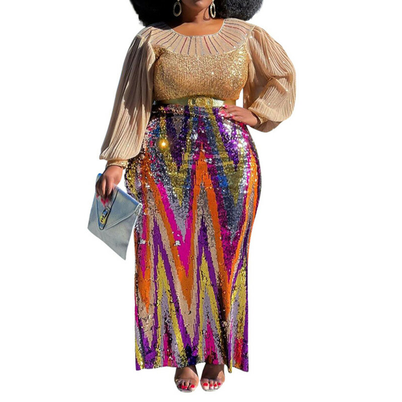 Plus Size African Party Dresses For Women 2021 Dashiki Fashion Sequin Evening Gowns Elegant Kaftan Robe Femme Africa Clothing