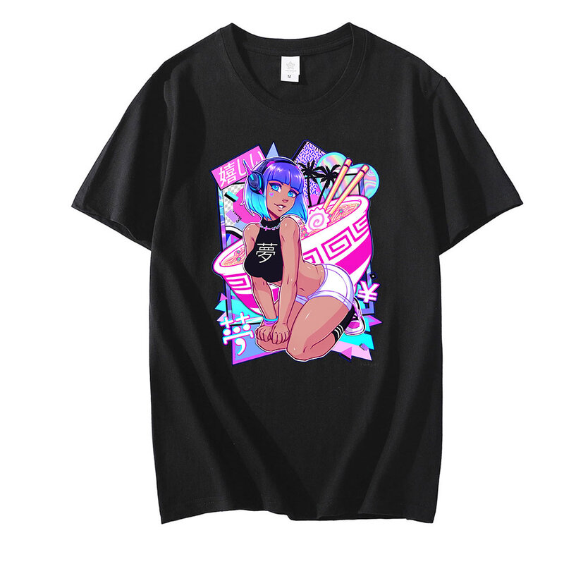 Vaporwave 일본 스타일 악마 꿈의 소녀 재미 있은 Otaku T 셔츠 옴므 반팔 남성 캐주얼 Tshirt 남여 하라주쿠 스트리트웨어 탑스