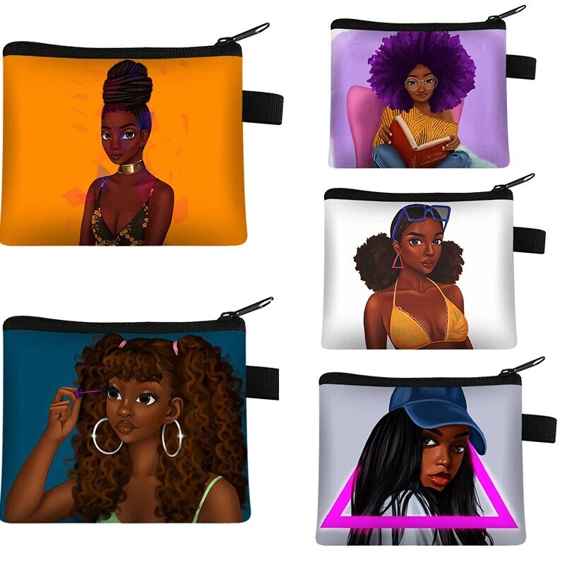 Borsa portamonete moda ragazza nera Afro donna Shopping borsa portamonete porta carte di credito portafoglio Mini portamonete regalo