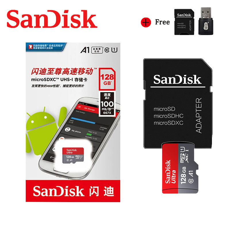 Двойной Флеш-накопитель SanDisk Memory Card A1 400 Гб 256 ГБ 200 ГБ 128 Гб 64 ГБ, Micro sd карта, Class10 32 Гб оперативной памяти, 16 Гб встроенной памяти, карта памяти ...