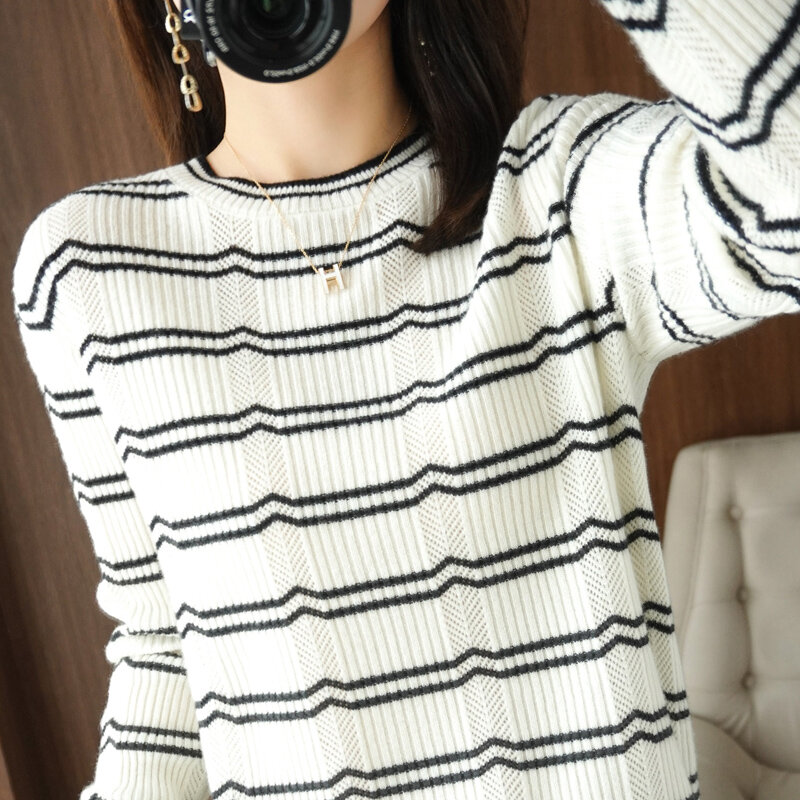 Knit Sweater Women Fall/Winter 2021 Pullover Women Striped Round Neck Sweater New Loose Inner And Outer Wear Bottoming Long-Slee