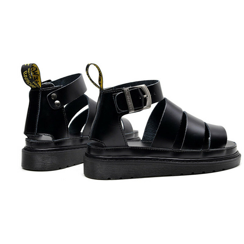 Martens-zapatos británicos de verano para mujer, Sandalias planas con plataforma, de cuero suave, informales, con punta abierta, cuñas de fondo grueso