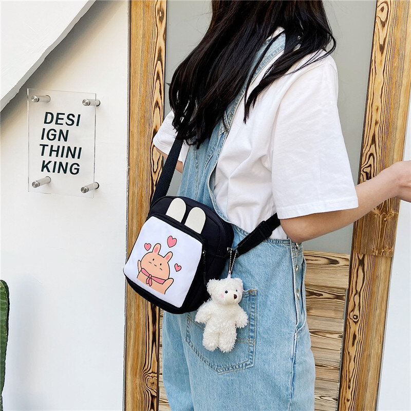 Bolsa de lona feminina com zíper, bolsa de ombro pequena para combinar com as cores dos desenhos animados, bolsa mensageiro de ombro, transversal, de viagem, imperdível