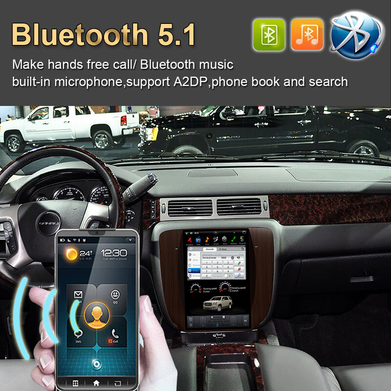 Autoradio Android 9.0, Navigation GPS, écran type Tesla, stéréo (argent), pour voiture GMC Yukon/ Chevrolet Tahoe/Chevrolet 2007 – 2012
