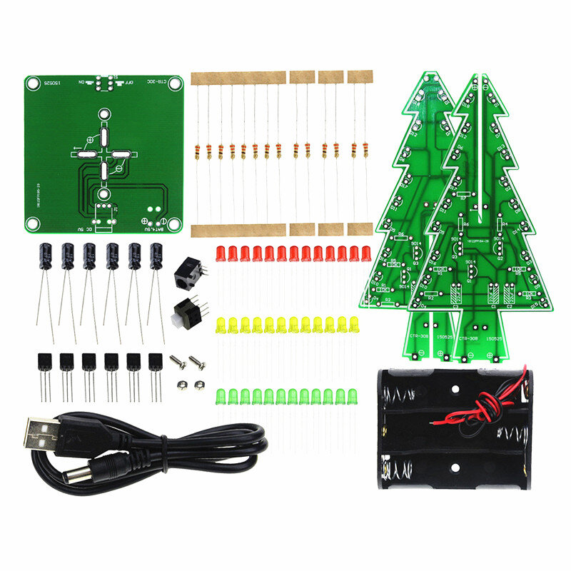 Conjunto de circuito eletrônico de led árvore de natal três dimensional 3d, led vermelho/verde/amarelo, faça você mesmo, conjunto divertido, 3d