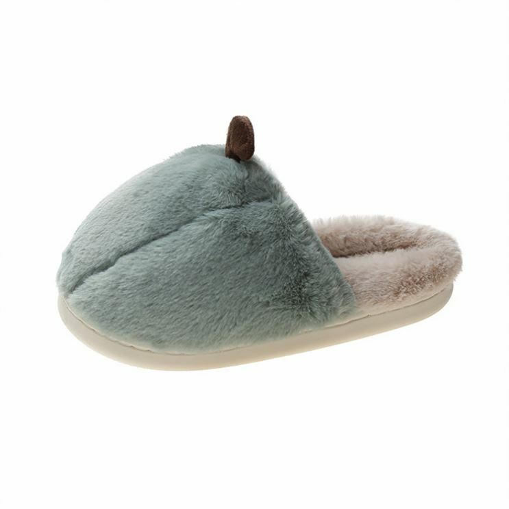 Zapatillas de lana Baotou en forma de calabaza, zapatos de algodón de Casa de suela suave, para interior de invierno, bonitos zapatos Unisex de Color sólido