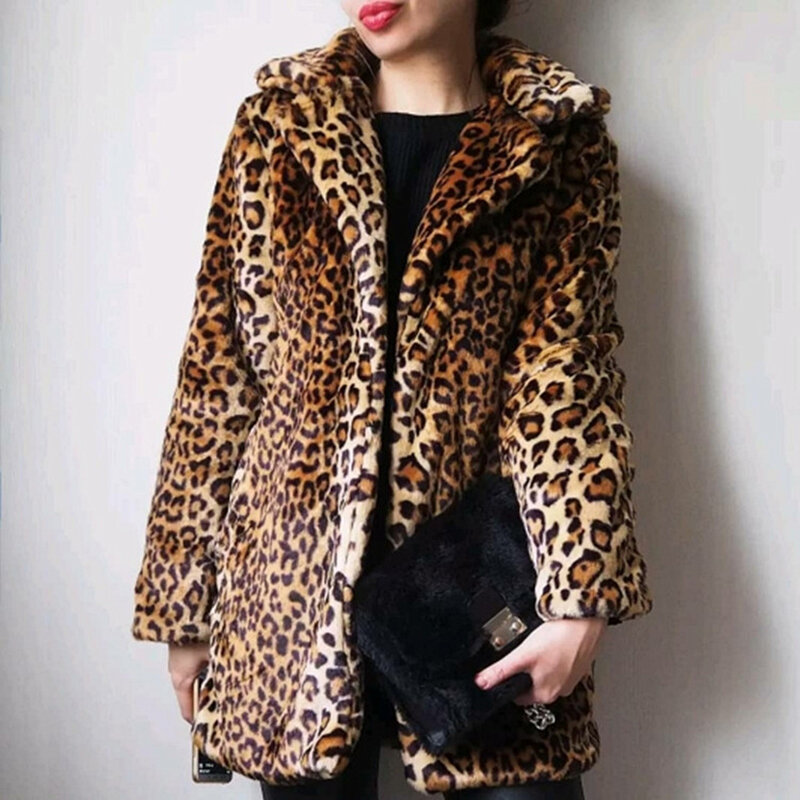 Fashion Leopard Coat Long Sleeves Female Winter Jacket Plus Sizes Soft Warm Teddy Coat Women Faux Fur Jacket Furry Coat 2021
