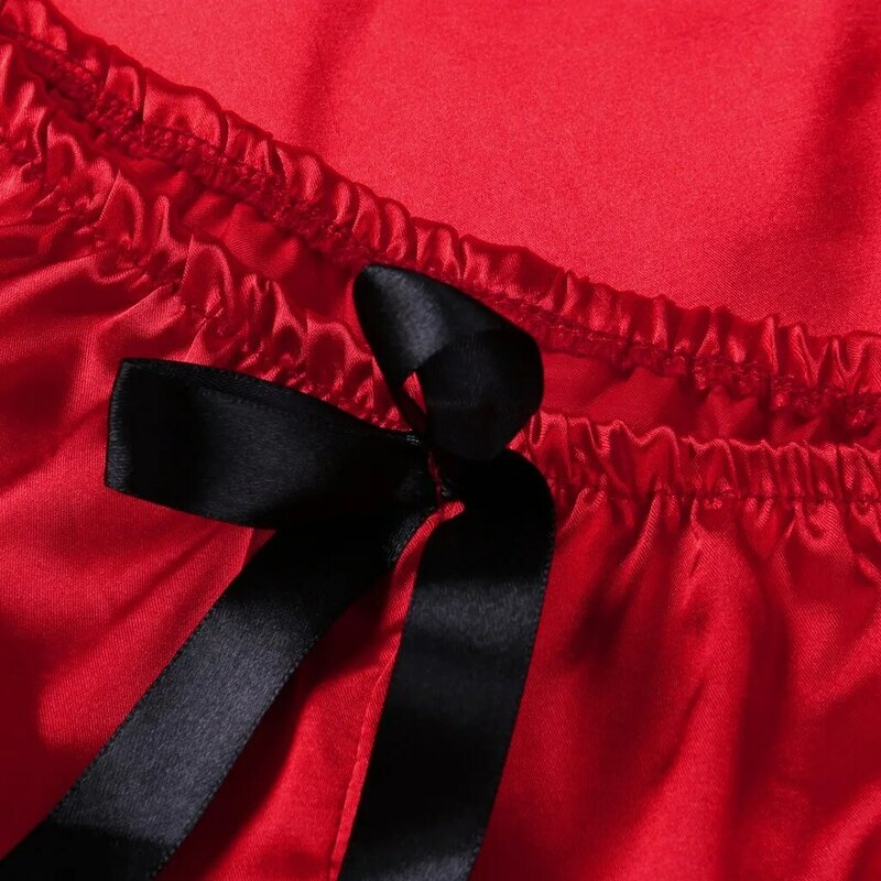ชุดนอนสตรีซาตินชุดนอนผ้าไหมโบว์ Femme Nightdress ชุดชั้นในกางเกงขาสั้นชุดชั้นในเซ็กซี่ชุดนอนชุดนอ...