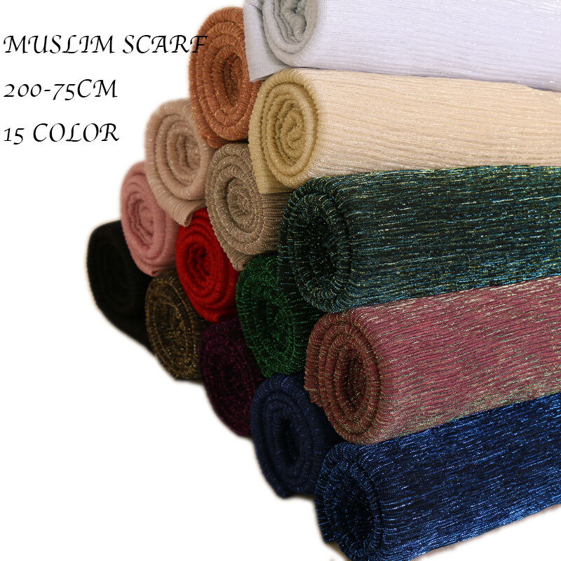 Brokatowe szale zwykły zakładka Shimmer długi szalik mody marszczony hidżab okłady muzułmańskie szale szalik marszczony muzułmański hidżab szal