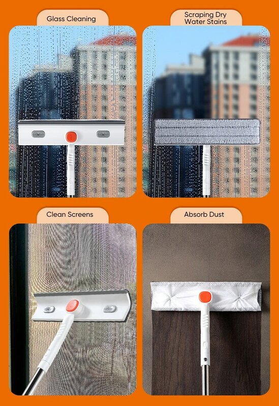 Brosse de nettoyage de vitres en microfibre, télescopique, outil de nettoyage de fenêtres multifonctions, pour la maison