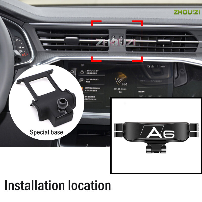 Car Mobile Phone Holder Air Vent Outlet Clip Stand GPS Gravity Navigation Bracket For Audi A6 C8 4A2 4A5 2019-2021 Accessories
