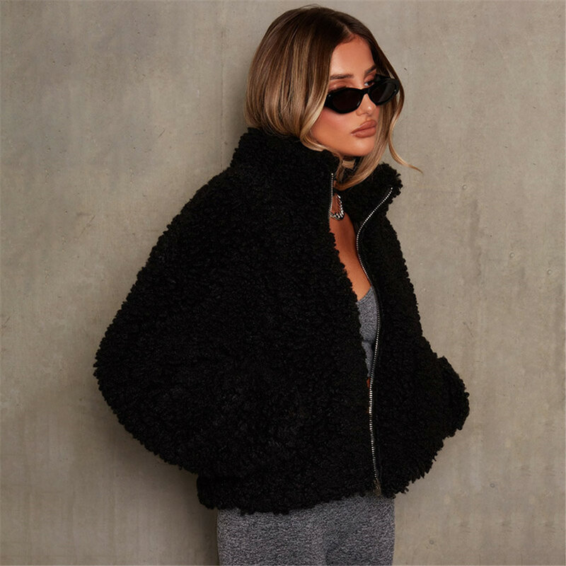 Cardigan en peluche à manches longues pour femme, veste courte décontractée, Style urbain rétro, fermeture éclair, haut chaud et épais, nouvelle collection automne 2021