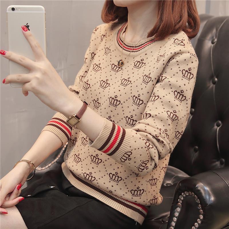 Retro Sweater Knitted Pullover O Neck Crown Jacquard High Quality Fashion Designer Women Winter Top Korean Fashion Lady Clothed