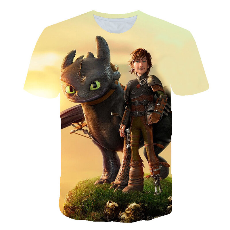 Camiseta de manga corta con dibujos animados de Dragon Chaser para niños, ropa de verano para niñas de 4 a 14 años, 2021