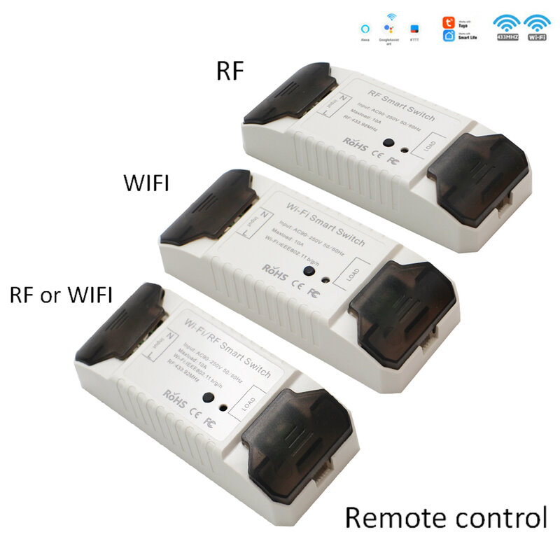 WiFi RF DIY Wifi Smart Switch Tuya Smart Breaker Wireless Switch Controller Light RF 433Mhz Wall DIY Relay Timer