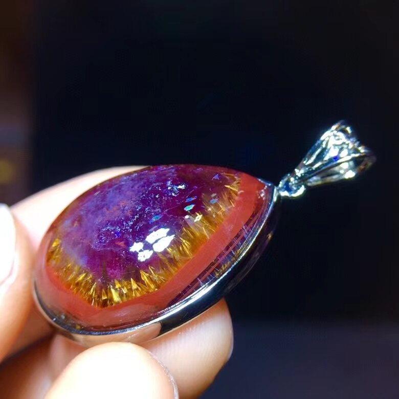 Colgante de cacoxenita Natural para mujer, joya de cristal de Canadá de 25,1/17,6mm, color rojo púrpura, 23, AAAAA