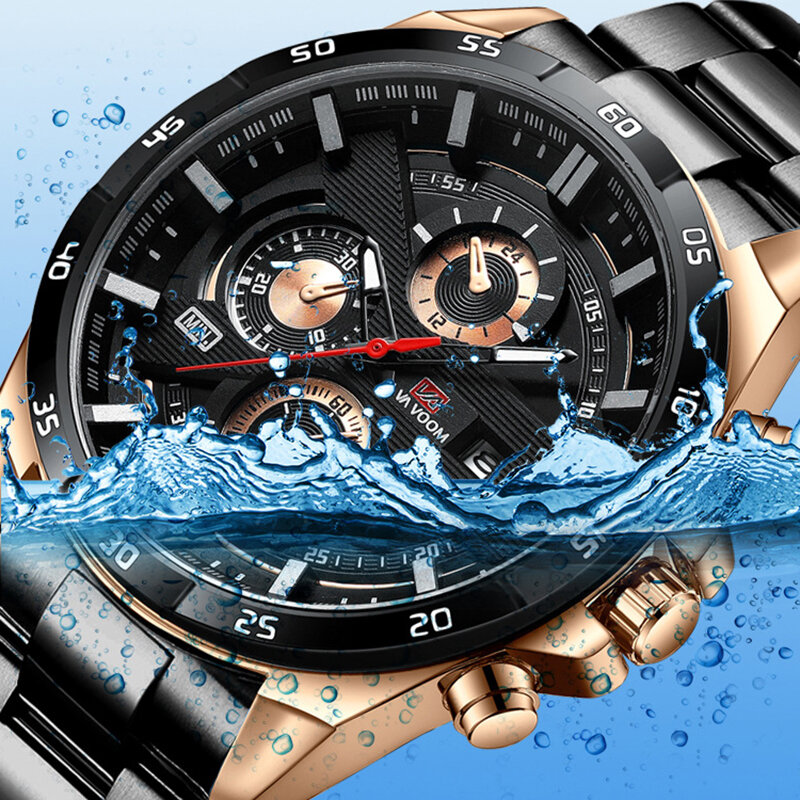 Reloj deportivo de cuarzo para hombre, cronógrafo de pulsera resistente al agua con espejo Hardlex, calendario, VA VOOM