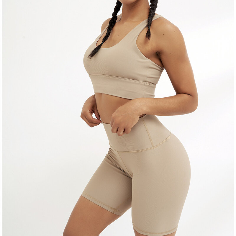 Pakaian Yoga Wanita Mulus Pakaian Olahraga Bra Pakaian Yoga Bergaris Spiral Sejuk Celana Pendek Pinggang Tinggi Setelan Olahraga Ketat Dua Potong