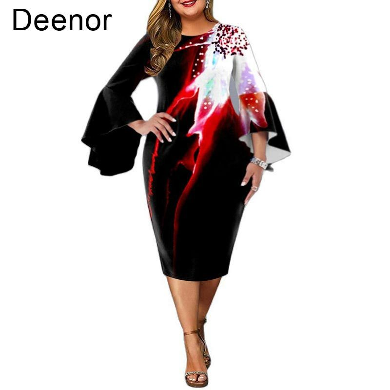 Deenor 5xl حجم كبير فساتين للنساء 2021 الخريف جديد اللوحة فستان ضيق ملابس سهرة أنيقة فستان حفلات الزفاف