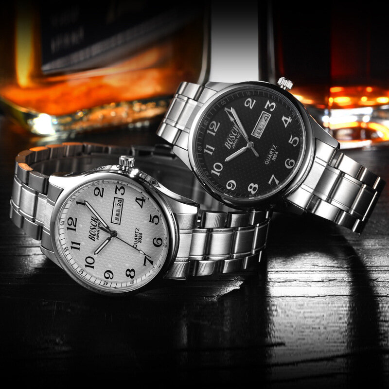 Chiński angielski kalendarz zegarki męskie biznes klasyczny wodoodporny Luminous numer zegarki kwarcowe i zegary Dropshipping