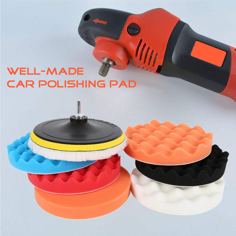 8Pcs Car Polishing Sponge Pads Kit Vehicle Cleaning Washing Buffing Waxing Woolen Foam Polisher Drill Adapter Wool Wheel Disc
