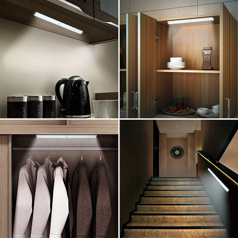 Luz LED con Sensor de movimiento PIR recargable por USB, luz nocturna para armario, lámpara de pared para dormitorio con tira magnética