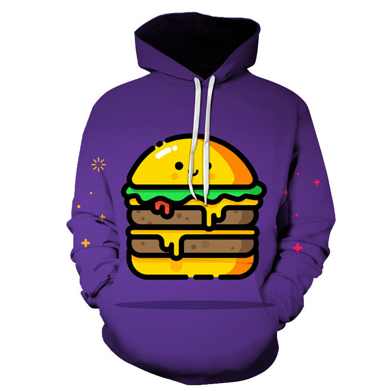 Sudadera con capucha para hombre y mujer, ropa con estampado 3D de hamburguesa, aperitivos y comida, holgada e informal, XXS-6XL