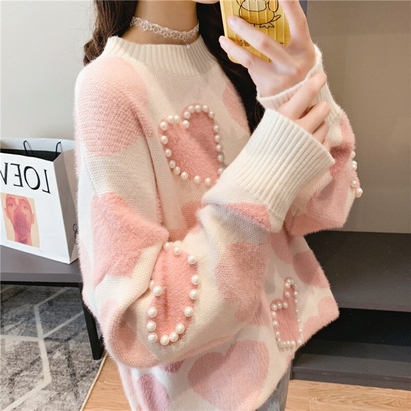 Piękny sweter damski sweter luźne, jesienne zimowe 2020 w nowym stylu koreański, dzianinowy sweter O neck frezowanie swetry z długim rękawem 215E