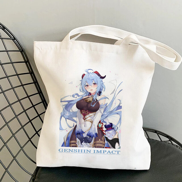 Vrouwen Canvas Handtas Game Genshin Impact Anime Tote Bag Shopper Tassen Winkelen Zak Schoudertas Grote Capaciteit Herbruikbare Eco Zakken